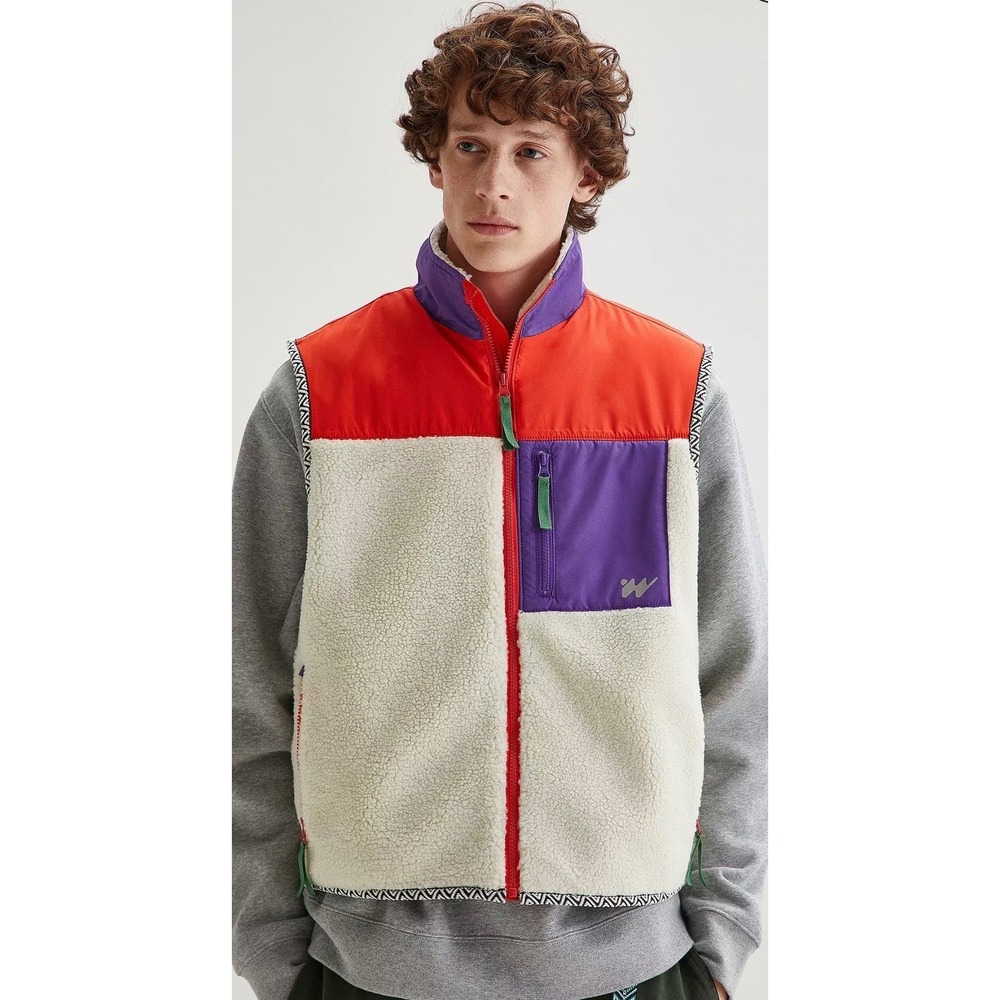 Without Walls Mens Colorblock Faux Shearling Fleece Vest Orange Purple Large